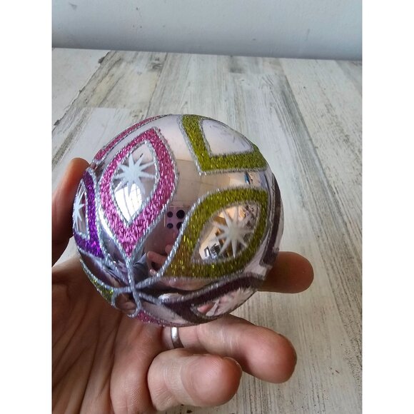 Radko glitter Ball silver pink pastel star ornament set Xmas tree - Picture 10 of 11